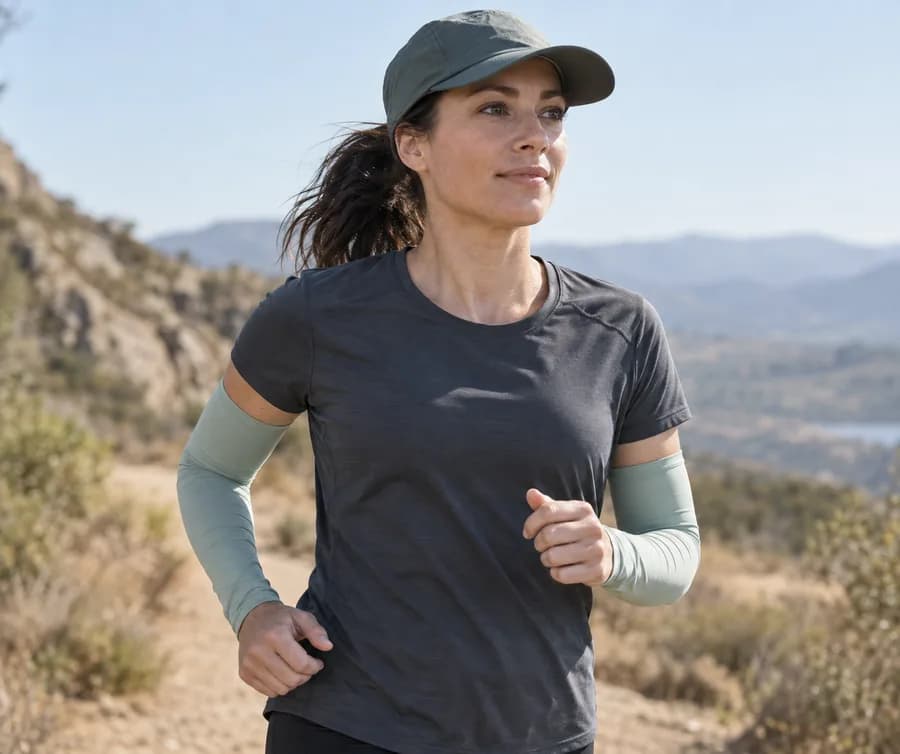 Generated category example of a runner wearing a T-shirt with separate arm sleeves